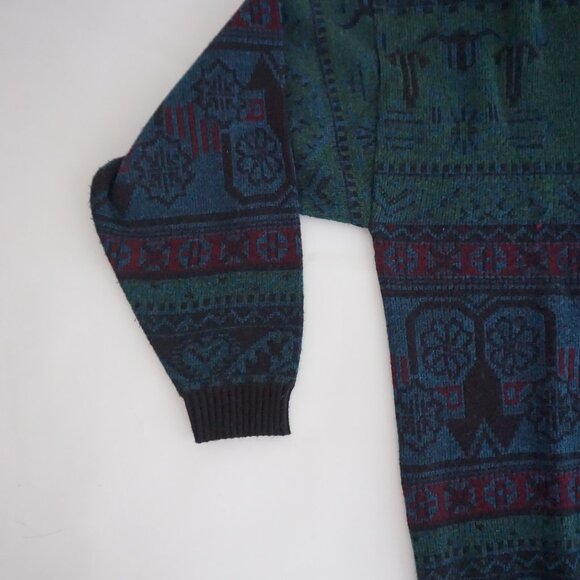 Vintage Vogue Green Patterned Winter Knit Sweater Cabincore Old Money L - Picture 7 of 9